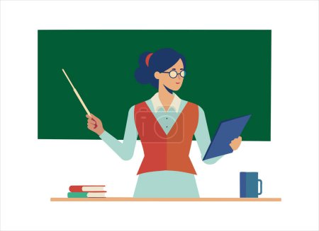 Female Teacher Giving Lecture in Classroom Illustration
