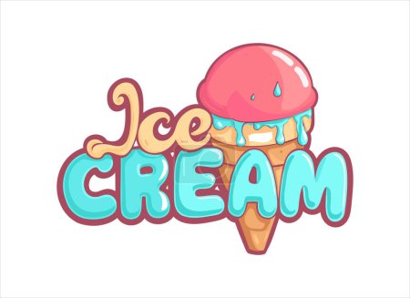 Ilustración colorida del cono del helado con el texto