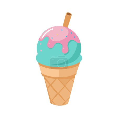 Illustration colorée de cône de crème glacée avec des aspersions et un bâton de plaquette