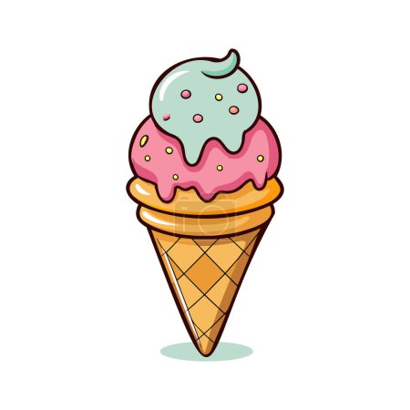 Illustration colorée de cône de crème glacée de bande dessinée