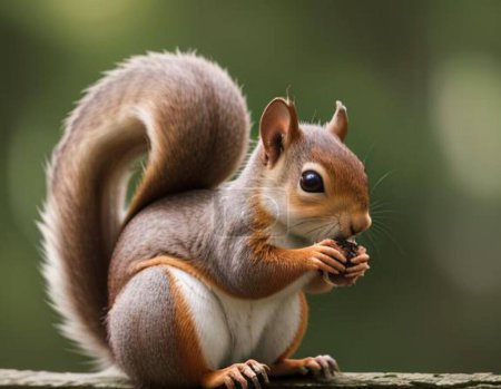 Téléchargez les photos : Un écureuil perché sur une bûche, levant la queue dans les airs - en image libre de droit