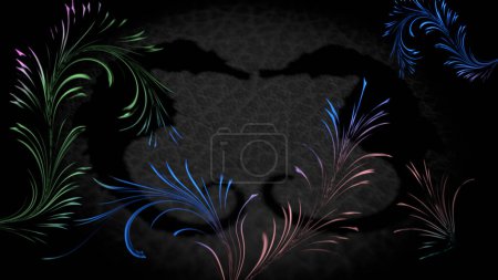 Photo for Abstract drawing on a marine theme.Silhouettes of two seahorses between seaweed. - Royalty Free Image