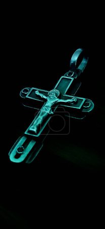 Pectoral cross with crucifix.The cross is located in the center on a black background. Looks beautiful on the PC screen.
