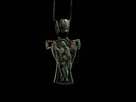 Body-worn cross with Archangel Michael.The cross is located in the center on a black background. Looks beautiful on the PC screen.