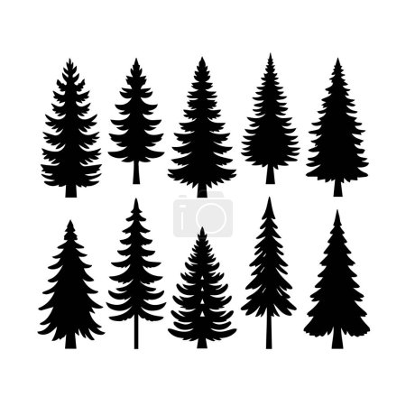 Silhouette Solid Vector Icon Set Of Christmas Tree, Yule, Fir, Tannenbaum, Evergreen, Conifer, Pine, Holiday, Festive, Decorated, Seasonal tree.