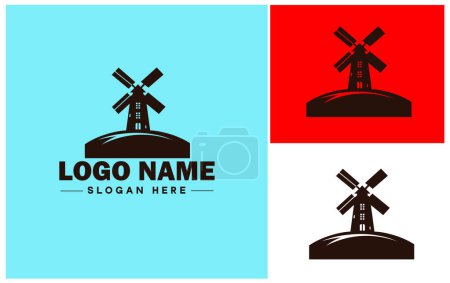 Illustration for Windmill icon Wind turbine Wind pump Wind charger flat logo sign symbol editable vector - Royalty Free Image
