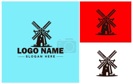 Illustration for Windmill icon Wind turbine Wind pump Wind charger flat logo sign symbol editable vector - Royalty Free Image