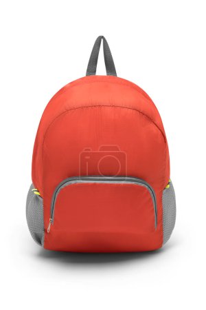 Photo for Blank red backpack with zipper and shoulder straps isolated on white background. travel day pack rucksack. folding nylon school backpack. front view. - Royalty Free Image