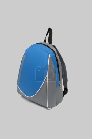Photo for Blank backpack with zipper and shoulder straps isolated on white background. travel rucksack. folding nylon school backpack. top view mock up. - Royalty Free Image