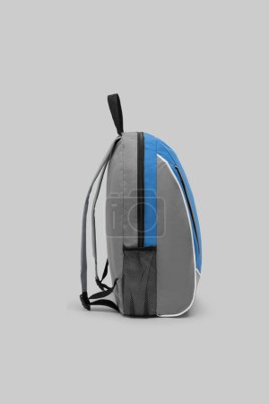 Photo for Blank backpack with zipper and shoulder straps isolated on white background. travel rucksack. folding nylon school backpack. top view mock up. - Royalty Free Image