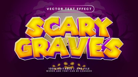 Ilustración de 3d editable efecto de texto tumbas de miedo estilo de texto amarillo y púrpura con un fondo de miedo - Imagen libre de derechos