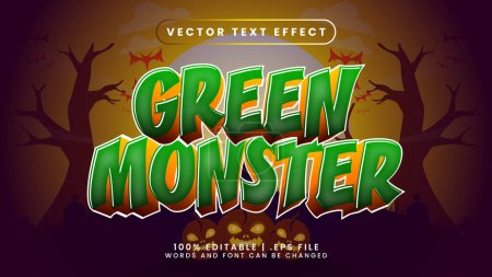 Ilustración de Monstruo verde efecto de texto editable 3d con halloween y fondo de miedo - Imagen libre de derechos