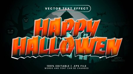 Ilustración de Feliz halloween naranja y verde efecto de texto con un fondo espeluznante - Imagen libre de derechos
