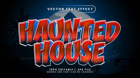 Ilustración de Casa embrujada rojo y azul efecto de texto con castillo y estilo de texto de miedo - Imagen libre de derechos