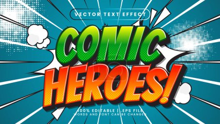 Ilustración de Héroes cómicos efecto de texto editable con dibujos animados y estilo de texto para niños - Imagen libre de derechos