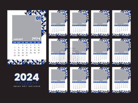 Ilustración de Plantilla de calendario 2024 con estilo mínimo para el año nuevo - Imagen libre de derechos