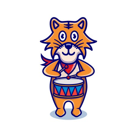 Illustration for Cute tiger cartoon animal holding a drum - Royalty Free Image