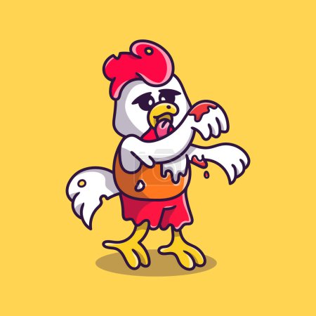 Téléchargez les illustrations : Illustration de dessin animé de poulet zombie mignon - en licence libre de droit