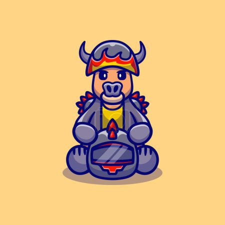 Illustration for Cute buffalo motorcycle gang member - Royalty Free Image