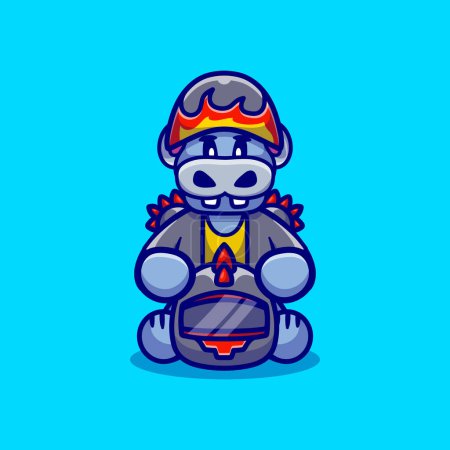 Illustration for Cute hippo motorcycle gang member - Royalty Free Image
