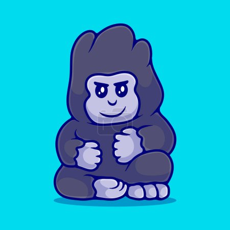 Téléchargez les illustrations : Illustration de gorille mignon adapté à la mascotte autocollant et t-shirt design - en licence libre de droit