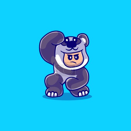 Téléchargez les illustrations : Illustration des arts martiaux mignons garçon portant le costume de panda - en licence libre de droit