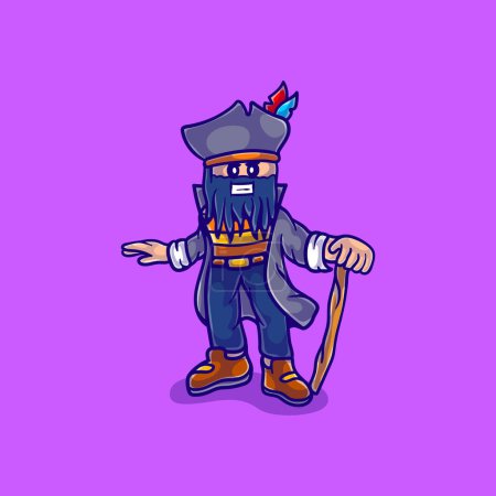 Illustration for Cute bearded old pirate illustration - Royalty Free Image