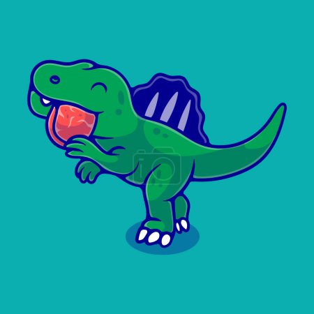 mignon dinosaure spinosaure manger illustration de viande adapté à la mascotte autocollant et t-shirt design
