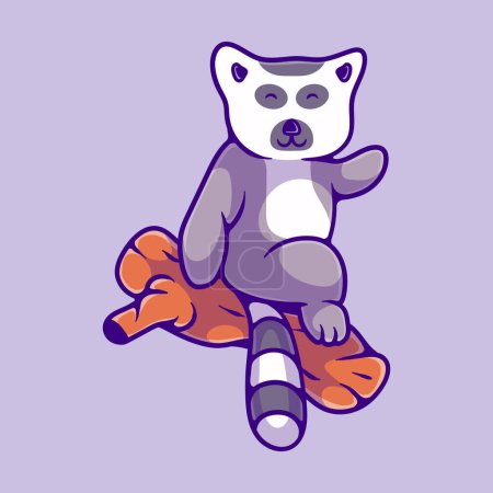 Téléchargez les illustrations : Illustration de lémurien mignon adapté à la mascotte autocollant et t-shirt design - en licence libre de droit