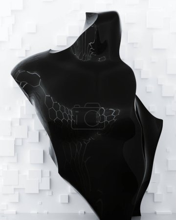 Black modern sculpture with hexagonal light