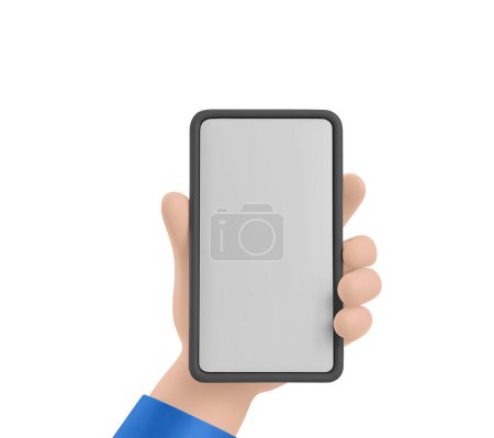 Main Illustré téléphone cellulaire sur fond blanc