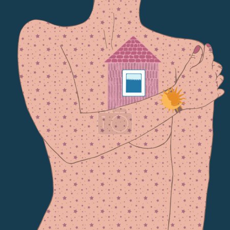 Photo for Vector drawing for the holiday Introvert Day. Hugging the house. - Royalty Free Image