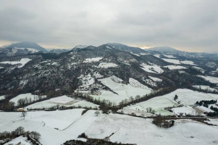 Photo for Aerial view of countryside in Marche region in Italy during winter - Royalty Free Image