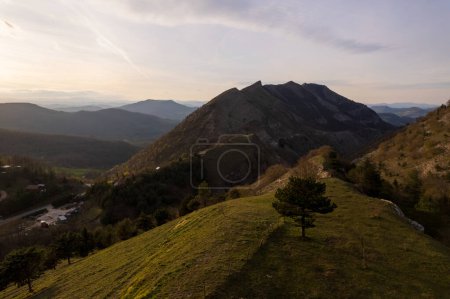View of meadow on the slope of monte Nerone in Marche region in Italy