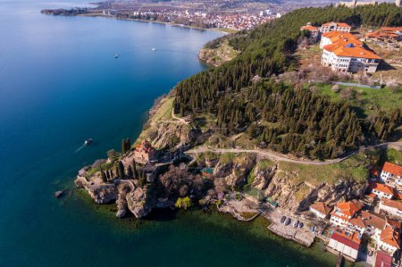 Aerial view of church in Ohrid in North Macedonia