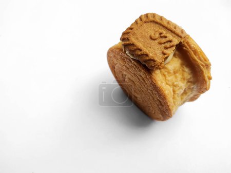 Photo for Cromboloni, New York Roll Croissant with biscoff topping, isolated white background. - Royalty Free Image