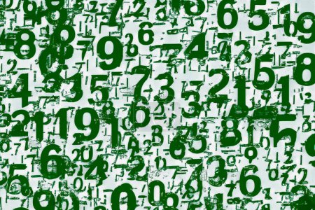 Numbers made by digits. Green digital background on a white background.Larger and smaller numbers are mixed up. Small and large.