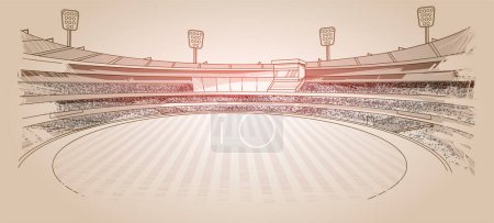 Cricketstadion Linie Zeichnung Illustrationsvektor. Linienzeichnungsvektor für Fußball- und Cricketstadion.