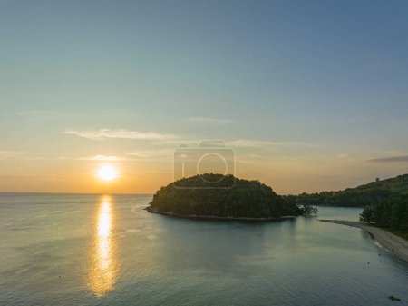 Photo for Aerial view beautiful sunset above Kala island at Layan beach Phuket.colorful sky of sunset at horizon.Phuket beach sea Amazing beach, Beautiful beach Phuket Thailand, Nature and travel concept. - Royalty Free Image