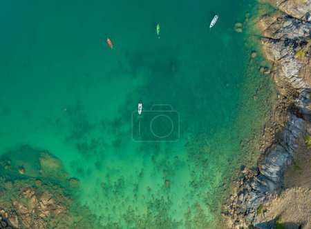 Photo for .aerial panorama view above turquoise sea around Nui beach small beach surrounded by tourist attractions..Nui beach is the good place for swimming snorkeling and sea canoe..turquoise sea background.. - Royalty Free Image