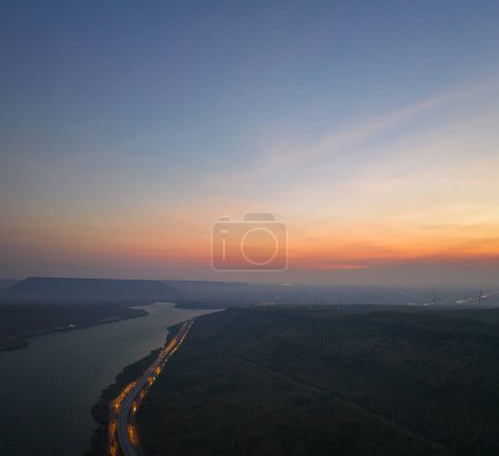 Photo for Aerial view wind turbine viewpoint at Lamtakong dam,Nakhonratchasima, Thailand - Royalty Free Image