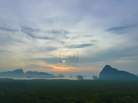 Photo for Aerial view Amazing light of nature cloudscape sky above Samed Nang Chee Phang Nga archipelago. - Royalty Free Image