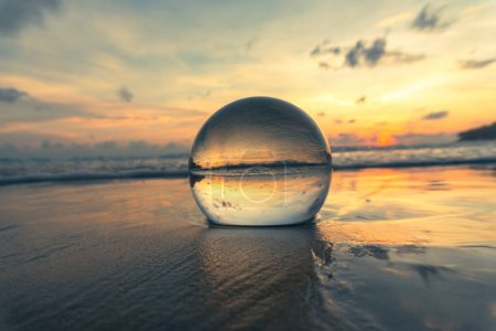 Magnificent sky above the crystal ball on the beach