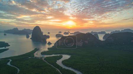 Photo for Aerial view of amazing colorful sky at sunrise above Samed Nang Chee - Royalty Free Image