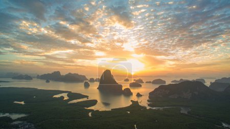 Photo for Aerial view of amazing colorful sky at sunrise above Samed Nang Chee - Royalty Free Image