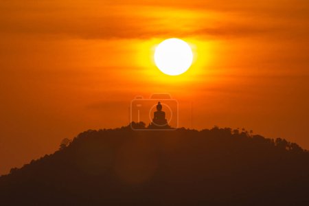 Photo for Amazing red sunset sky and Phuket big Buddha. Phuket, Thailand - Royalty Free Image