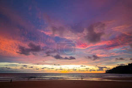 Photo for Sweet pink cloud with purple shadow in blue sky during beautiful sunset - Royalty Free Image