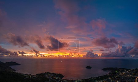 Photo for Panorama beautiful sunset Kata beaches and Karon beach city in sunset - Royalty Free Image