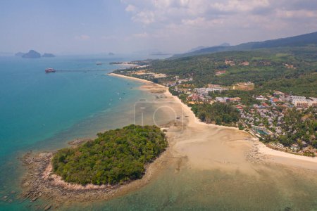 Photo for Aerial view blue sea and white long beach at Kwang beach Krabi - Royalty Free Image