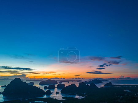 Photo for Aerial view Amazing light of nature cloudscape sky above Samed Nang Chee Phang Nga archipelago. - Royalty Free Image